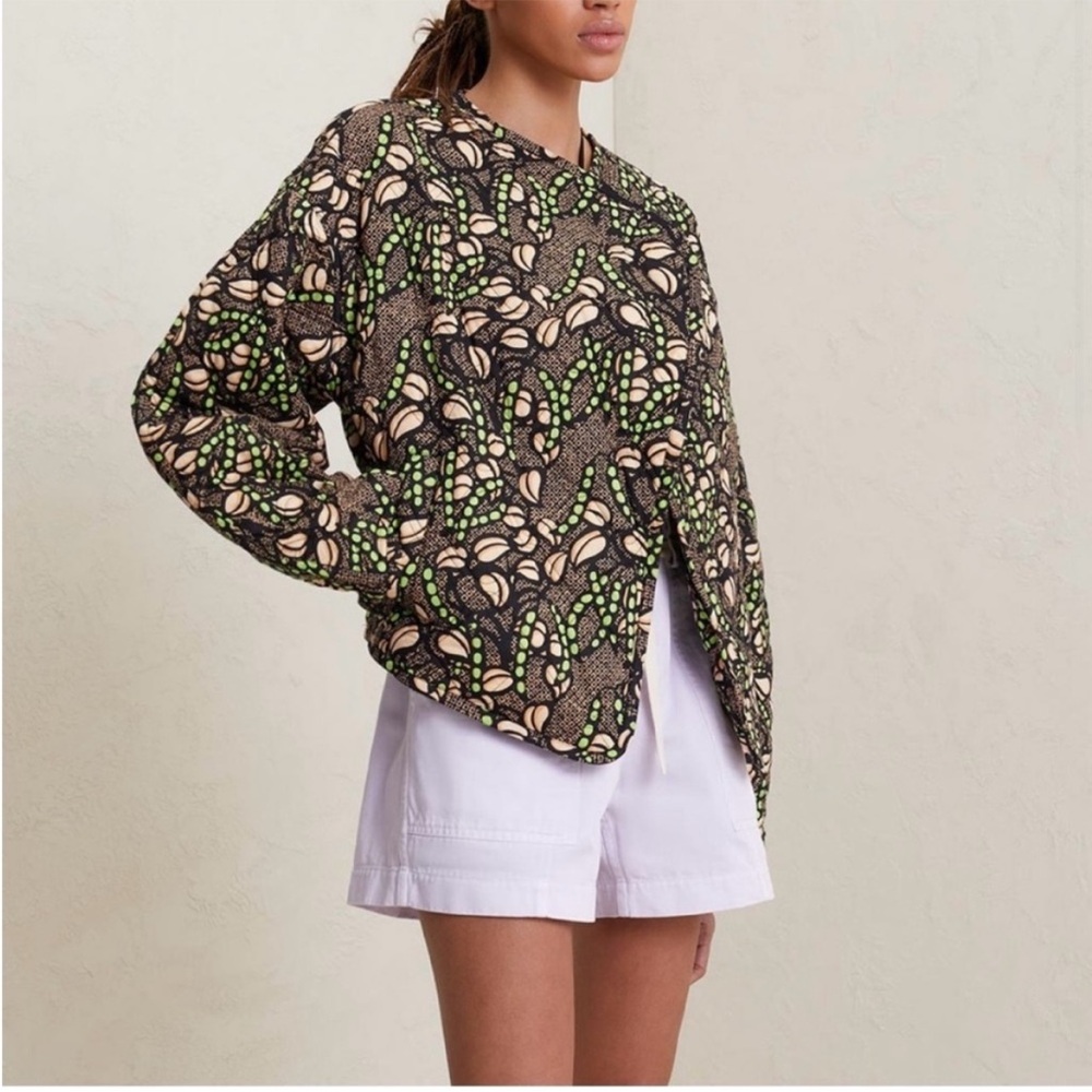 A.L.C. Brown Printed Long Sleeve Jacket with Green Accent